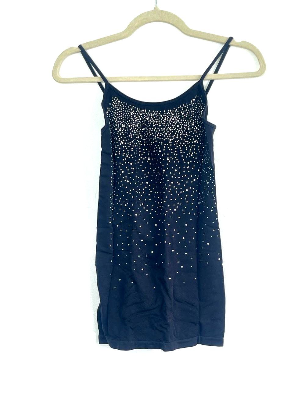 Black Embellished Cami Top with Spaghetti Straps One Size